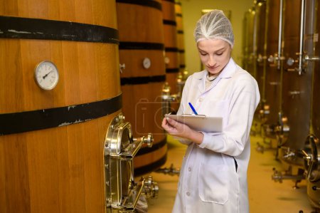 Téléchargez les photos : Vigneron professionnel contrôlant le processus de vinification et la qualité à l'usine de vinification - en image libre de droit