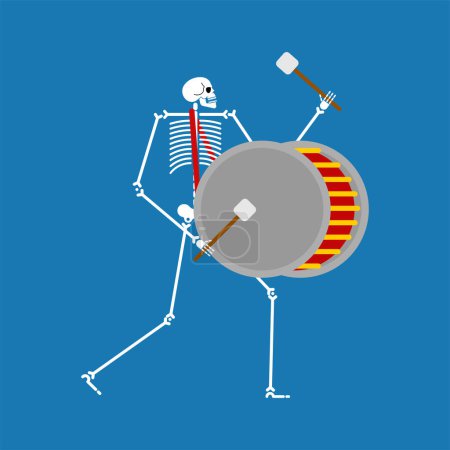 Illustration for Skeleton musician with drum. Death Orchestra. Vector illustration - Royalty Free Image