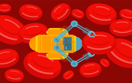 Illustration for Nanobot and blood cell. Microrobot for treatment - Royalty Free Image