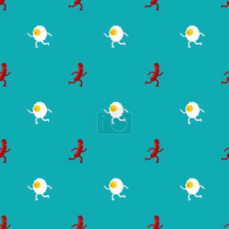 Egg and sausage pattern seamless. Fried egg and bacon background. breakfast texture