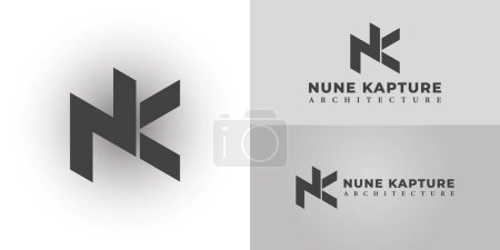 lettre initiale abstraite logo NK en couleur noire isolé en fond blanc appliqué pour le logo de cabinet d'architecture également adapté pour les marques ou les entreprises qui ont le nom initial KN