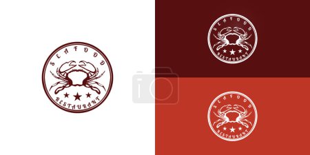 Illustration for Seafood Crab Lobster Crayfish Prawn Shrimp vintage luxury logo design presented with multiple background colors. The logo is suitable for the Sea Food Restaurant logo design inspiration template - Royalty Free Image