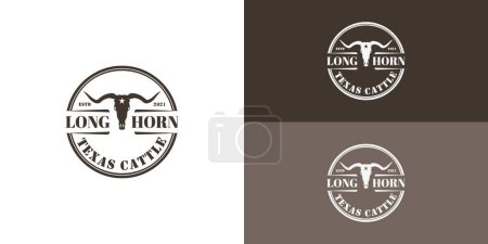 Modèle de logo Longhorn illustration vectorielle en couleur noire présentée avec plusieurs couleurs de fond blanc et vert foncé. Le logo convient à l'agriculture et à l'alimentation logo d'entreprise inspiration design