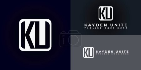 Abstract initial letter KU or UK logo in white color isolated in multiple deep blue backgrounds applied for business and finance company logo design also suitable for other brands or companies