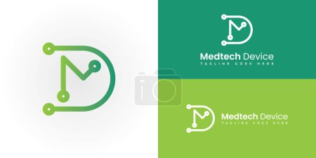 Abstract initial letter MD or DM logo in gradient green color presented with multiple background colors. The logo is suitable for medical business company logo design inspiration templates.