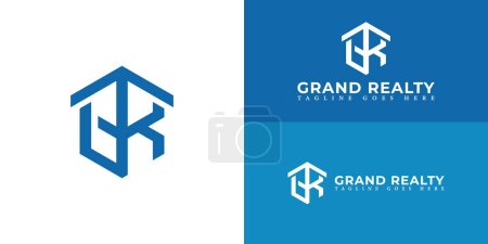 Abstract initial letter GR or RG logo in blue color isolated in multiple background colors applied for real estate investment logo also suitable for the brands or companies have initial name RG or GR 