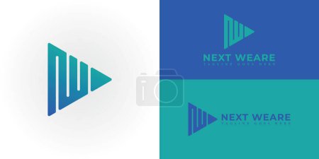 Abstract initial letter NW or WN logo in blue color isolated in white background. initials letter NW triangle logo design vector illustration template. Blue triangle letter NW for Media company logo.