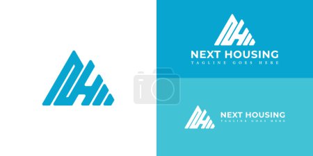 Lettre initiale abstraite logo NH ou HN en couleur bleue isolé dans plusieurs milieux. Sommet de Mountain Hill Peak avec lettre initiale NH HN Logo Design Inspiration. Lettre bleue NH pour logo immobilier