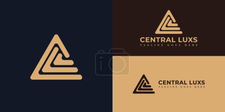 Abstract initials of the CL or LC logo are unique triangles in gold color isolated in multiple background colors. The logo is applied for the Home Furnishing business logo design inspiration template