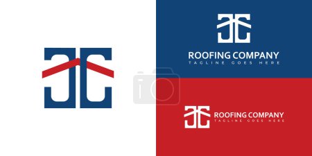 Illustration for Abstract initial letter JC or CJ with red roof strip and blue color isolated on multiple background colors. The logo is suitable for real estate or roofing company logo design inspiration template - Royalty Free Image