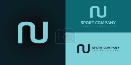 Illustration for Abstract initial letter NU or UN logo in soft blue color isolated on multiple background colors. The logo is suitable for sports brand audiences business company icon logo design inspiration template - Royalty Free Image
