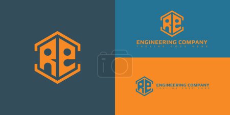 Abstract initial letter RE or ER logo in orange color isolated on multiple background colors. The logo is suitable for engineering or real estate business company logo design inspiration template