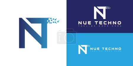 Letra inicial abstracta NT o TN en color azul degradado aislado en múltiples colores de fondo. El logotipo es adecuado para Internet y tecnología empresa logo icono diseño inspiración plantilla