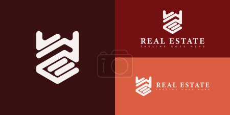 Abstract initial letter RE or ER logo in white color isolated on multiple background colors. The logo is suitable for real estate and property business company logo design inspiration templates.