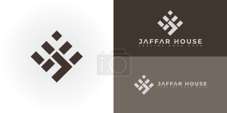 Abstraktes Anfangsbuchstaben-Quadrat JH oder HJ-Logo in brauner Farbe isoliert auf mehreren Hintergrundfarben. Das Logo eignet sich für Immobilien und Immobilien Business Logo Ikone Design-Inspirationsvorlagen.