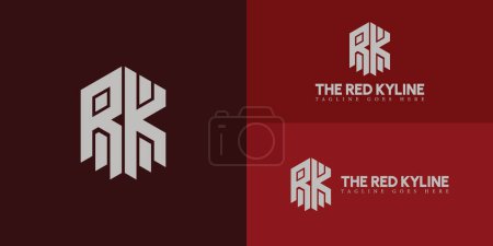 Abstract initial hexagon letter RK or KR logo in white color isolated on multiple red background colors. The logo is suitable for rental property business logo icons to design inspiration templates.
