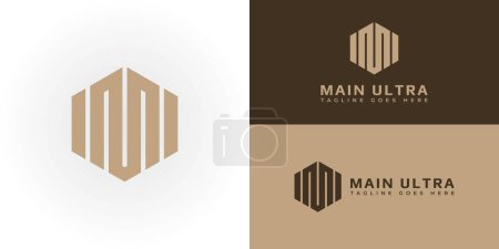 Abstraktes Anfangsbuchstaben-Sechseck MU oder UM-Logo in Goldfarbe isoliert auf mehreren Hintergrundfarben. Das Logo eignet sich für luxuriöse Uhrenmarke Logo-Symbole, um Inspirationsvorlagen zu entwerfen.