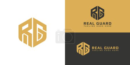 Abstract initial letter RG or GR logo in gold color isolated on multiple background colors. The logo is suitable for property and real estate investment firm logo icons to design inspiration templates