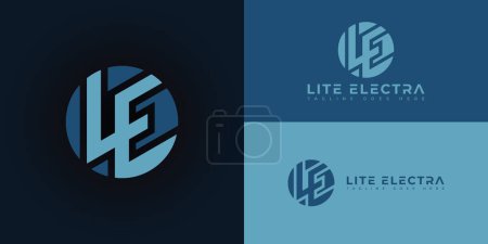 Abstract initial circle letter LE or EL logo in multiple blue colors isolated on multiple background colors. The logo is suitable for electrician service company logo icons to design inspiration