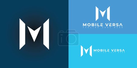 Abstract initial square letter MV or VM logo in blue color isolated on multiple background colors. The logo is suitable for business and technology company logo icons to design inspiration templates.