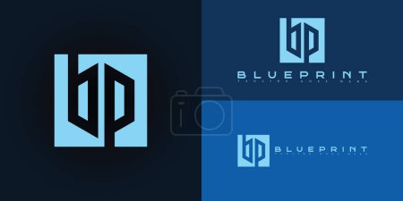 Abstract initial square letter BP or PB logo in blue color isolated on multiple blue background colors. The logo is suitable for financial service company icon logo design inspiration templates.