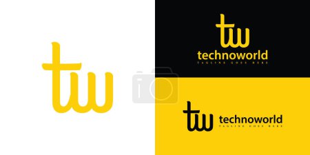 Letra inicial abstracta logotipo TW o WT en color amarillo aislado en múltiples colores de fondo. El logotipo es adecuado para plantillas de inspiración de diseño de logotipo de icono de empresa de negocios y tecnología.
