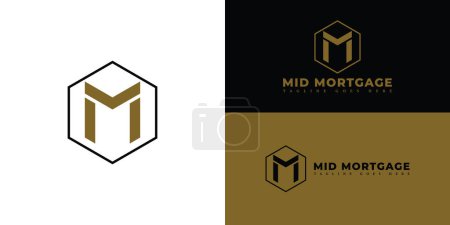 Abstract initial hexagon letter M or MM logo in black-gold color isolated on multiple background colors. The logo is suitable for property and real estate mortgage company icon logo design inspiration