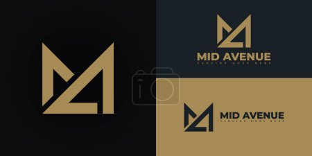 Abstract initial square letter MA or AM logo in gold color isolated on multiple background colors. The logo is suitable for property and real estate apartment icon logo design inspiration templates.