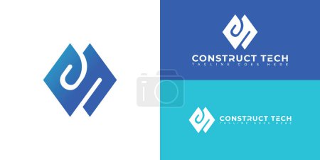 Abstract initial letter CT or TC logo in gradient blue color isolated on multiple background colors. The logo is suitable for technology construction company icon logo design inspiration templates.