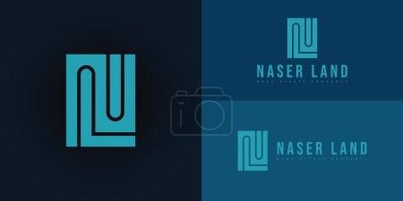 Abstract initial rectangle letter NL or LN logo in blue color isolated on multiple background colors. The logo is suitable for property and real estate company icon logo design inspiration templates.