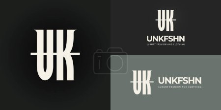Abstract initial letter UK or KU logo in white bone color isolated on multiple background colors. The logo is suitable for luxury fashion icon logo design inspiration templates.