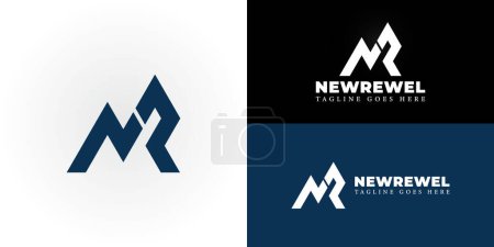 Abstract initial mountain letter NR or RN logo in deep blue color isolated on multiple background colors. The logo is suitable for business and consulting company logo design inspiration templates.