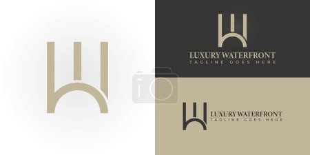 Abstract initial pillar letter LW or WL logo in gold color isolated on multiple pink background colors. The logo is suitable for Real Estate Brokerage Company logo design inspiration templates.