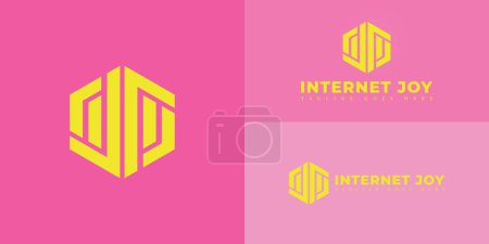 Abstract initial hexagon letter IJ or JI logo in yellow color isolated on multiple background colors. The logo is suitable for internet technology service logo design inspiration templates.