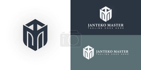 Abstraktes Anfangsbuchstaben-Sechseck JM oder MJ-Logo in tiefblauer Farbe, isoliert auf mehreren Hintergrundfarben. Das Logo ist für persönliche Marken-Sport-Logo Design-Inspirationsvorlagen geeignet.