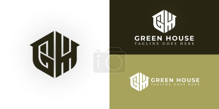 Logo hexagonal initial abstrait GH ou HG de couleur vert profond isolé sur plusieurs couleurs d'arrière-plan. Le logo convient aux modèles d'inspiration de conception de logo de planificateur de construction de jardin.
