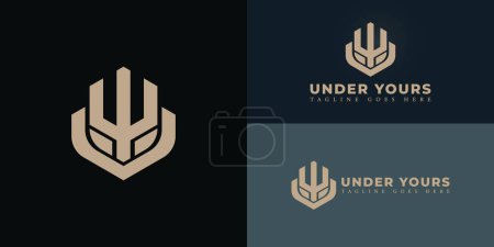 Abstract initial hexagon letter UY or YU logo in luxury gold color isolated on multiple background colors. The logo is suitable for motorcycle club logo design inspiration templates.