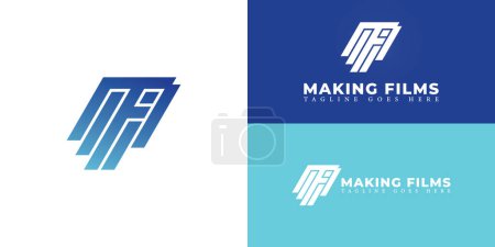 Abstract initial lines letter MF or FM logo in gradient blue color isolated on multiple background colors. The logo is suitable for architecture film logo design inspiration templates.
