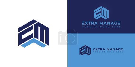Abstract initial hexagon letters EM or ME logo in blue color isolated on multiple background colors. The logo is suitable for business management company logo design inspiration templates.