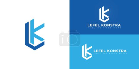 Abstract initial hexagon letters LK or KL logo in blue color isolated on multiple background colors. The logo is suitable for construction company logo vector design illustration inspiration templates