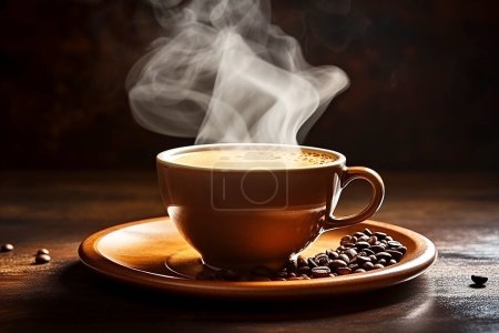 Filiżanka gorącej kawy na ciemnym tle. Wysokiej jakości zdjęcie