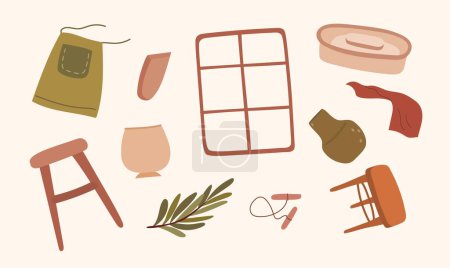 Téléchargez les illustrations : Set of objects related to pottery studio. - en licence libre de droit