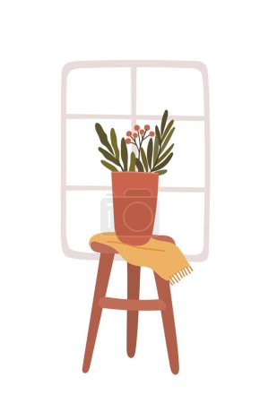 Téléchargez les illustrations : Fleur dessinée à la main dans un vase en céramique isolé sur blanc. Un bouquet dans un pot. - en licence libre de droit