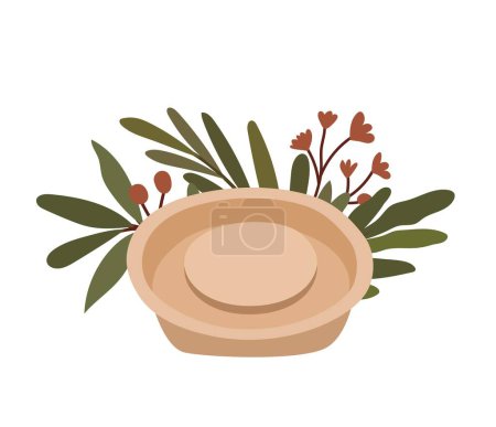 Illustration for Closeup pottery wheel with plants in background, isolated vector composition. - Royalty Free Image