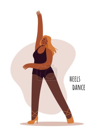 Illustration for Pole female dancer concept. Body positive woman posing in attractive jumpsuit on heels. - Royalty Free Image