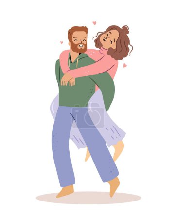 Illustration for Happy couple in love having fun hugging. Vector illustration - Royalty Free Image