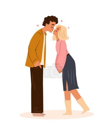 Téléchargez les illustrations : Couple mignon embrasser isolé sur blanc. Premier concept de baiser. Illustration vectorielle - en licence libre de droit