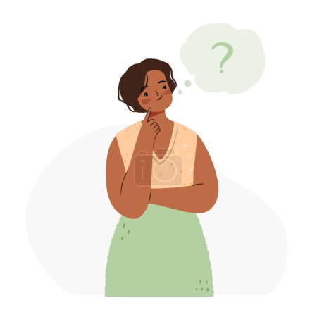 POC woman in a thinking pose, in doubt and looking for solution. Vector illustration