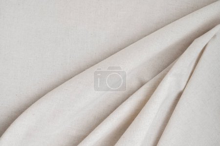 Photo for Aesthetic minimal luxury boho wedding or business brand template, backdrop, soft crumpled neutral oat beige linen fabric texture background with folds. - Royalty Free Image
