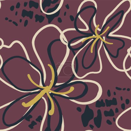 Illustration for Modern floral with flowers print. Seamless pattern. Hand drawn style. - Royalty Free Image